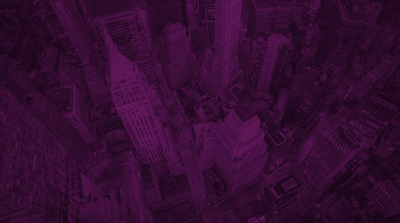 Aerial view of city skyscrapers with a purple overlay